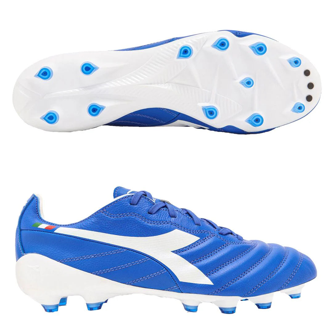 Diadora Brasil Elite2 Tech Italia LPX FG Firm Ground Soccer Cleats Blue White