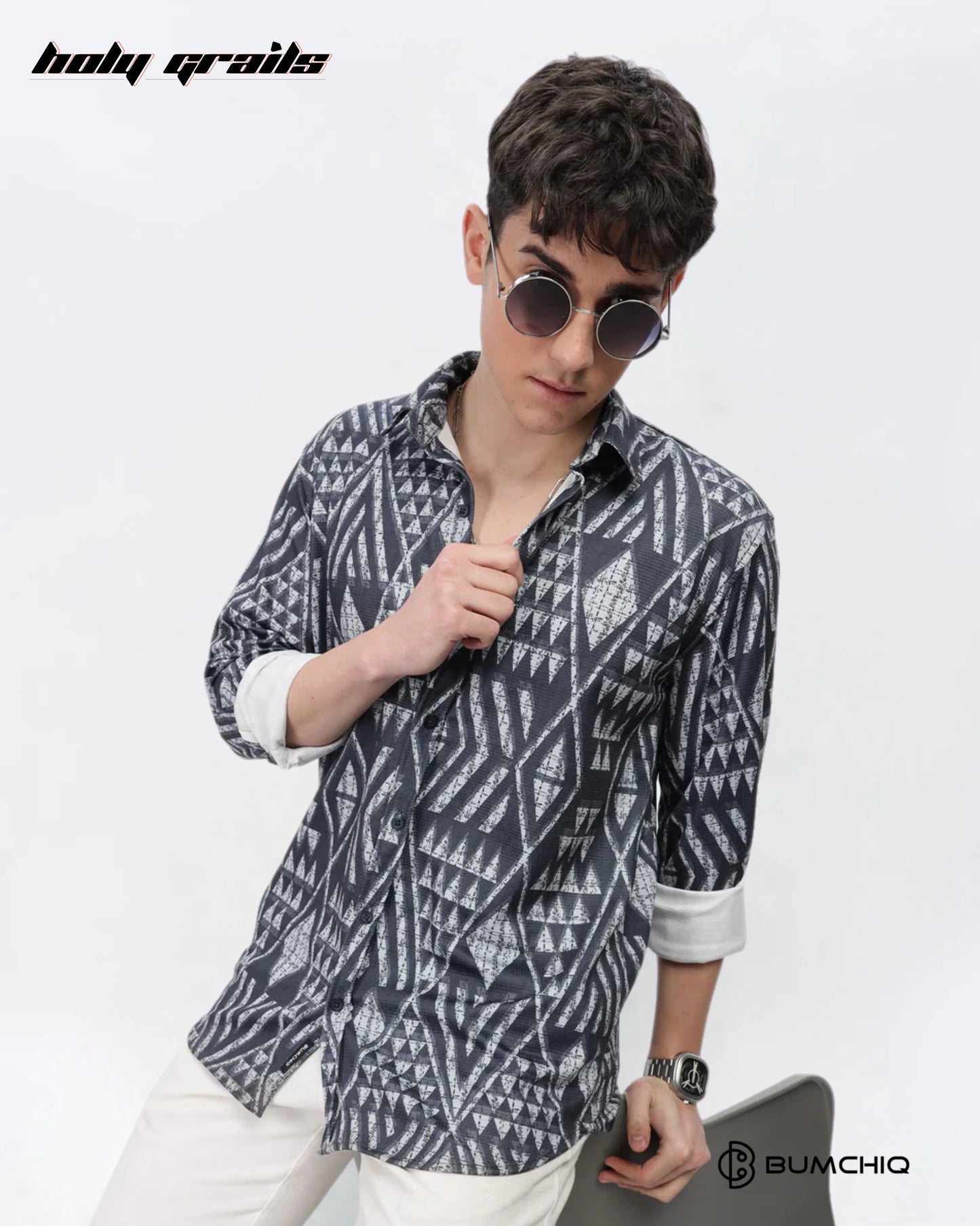 Grey Geometrical Black Shirt HG x Bumchiq