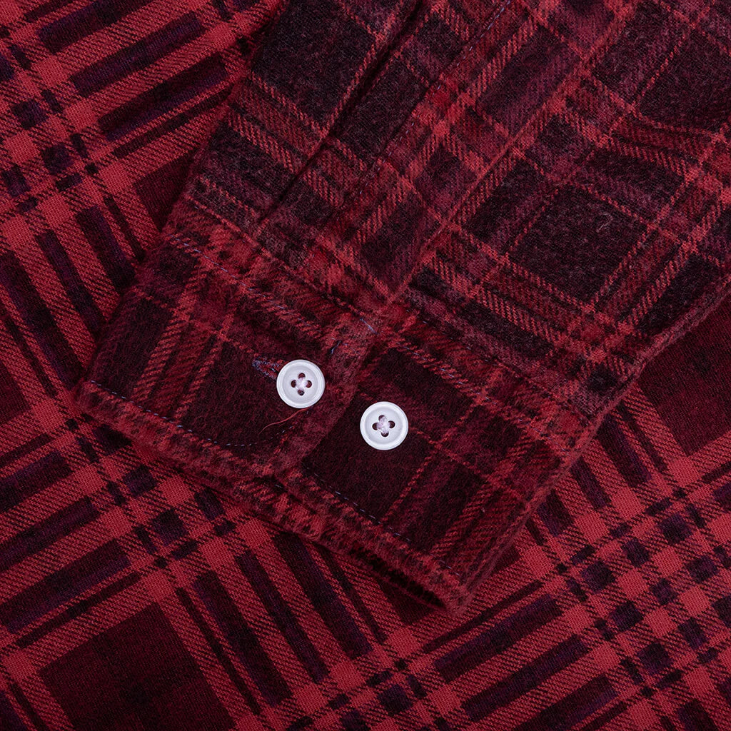 Ribbon Wide Over Dye Flannel Shirt Red