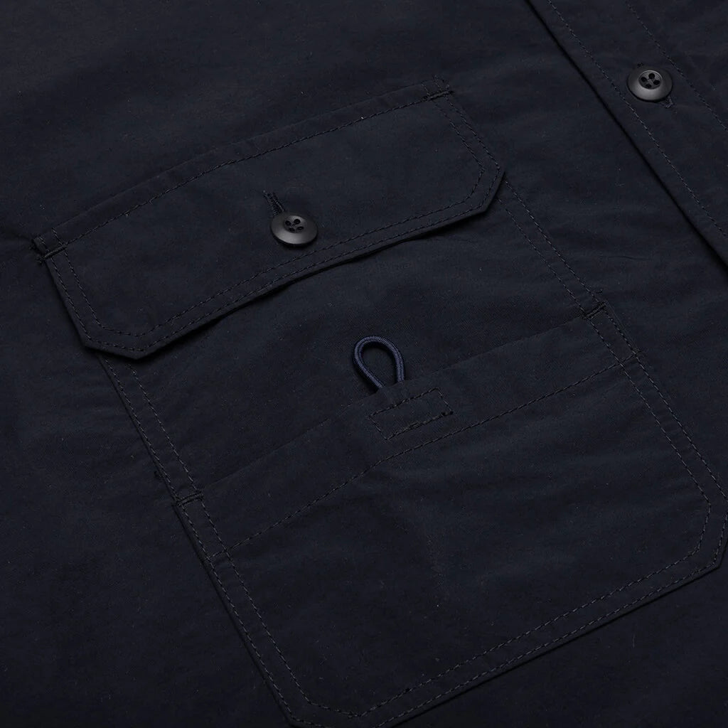 Curved Hem Nylon Short Sleeve Shirt Navy White