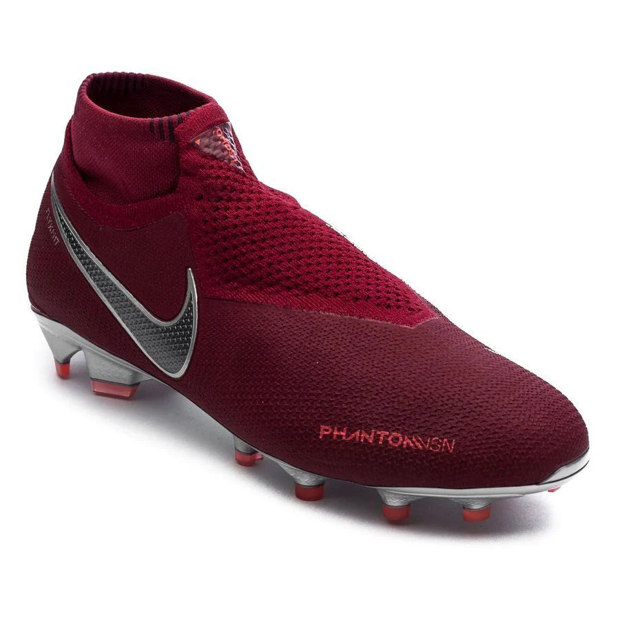 Nike Phantom Vision Elite DF FG Firm Ground Mens Soccer Cleats Rising Fire Red Dark Grey Bright Crimson