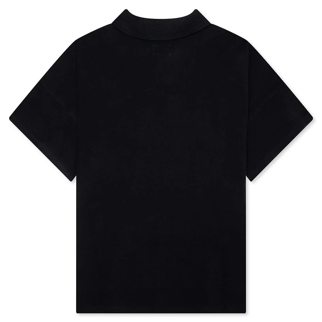 Pique Boxy Polo Shirt Black White
