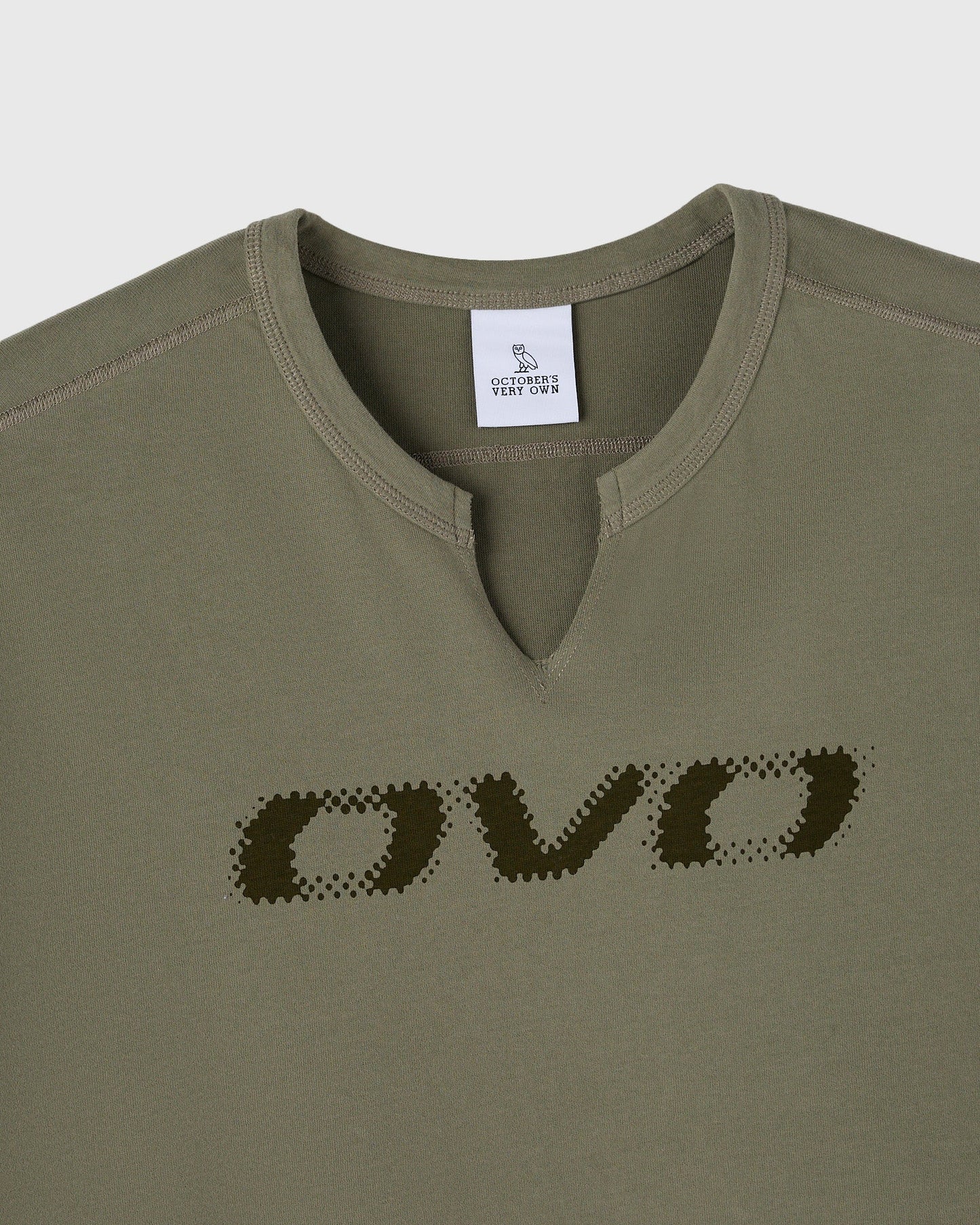 Split Neck Tee Olive Green