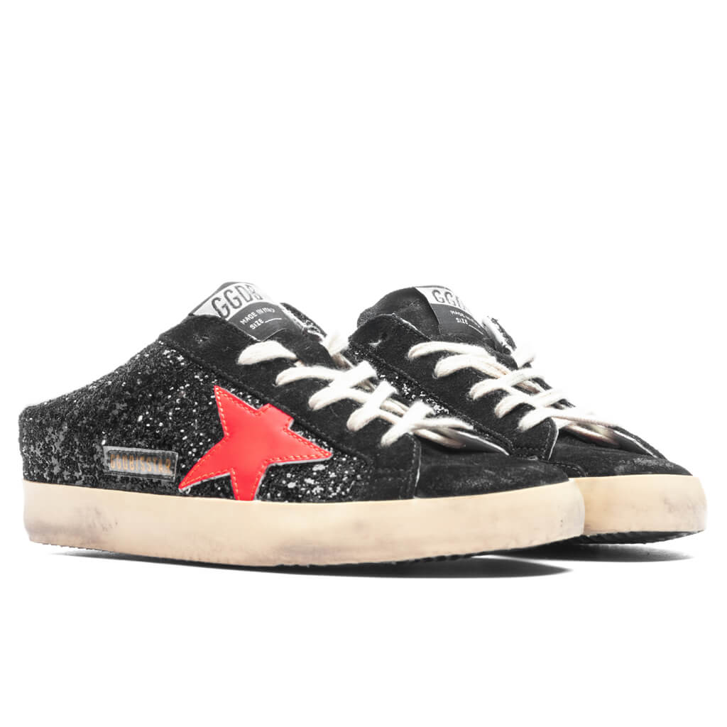Womens Sneakers Leather Sabot Super Star Black Coral Red