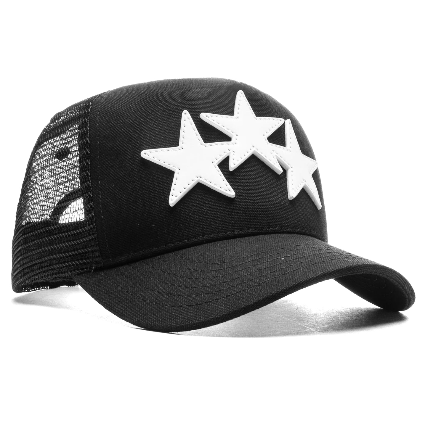 3 Star Trucker Hat Black White
