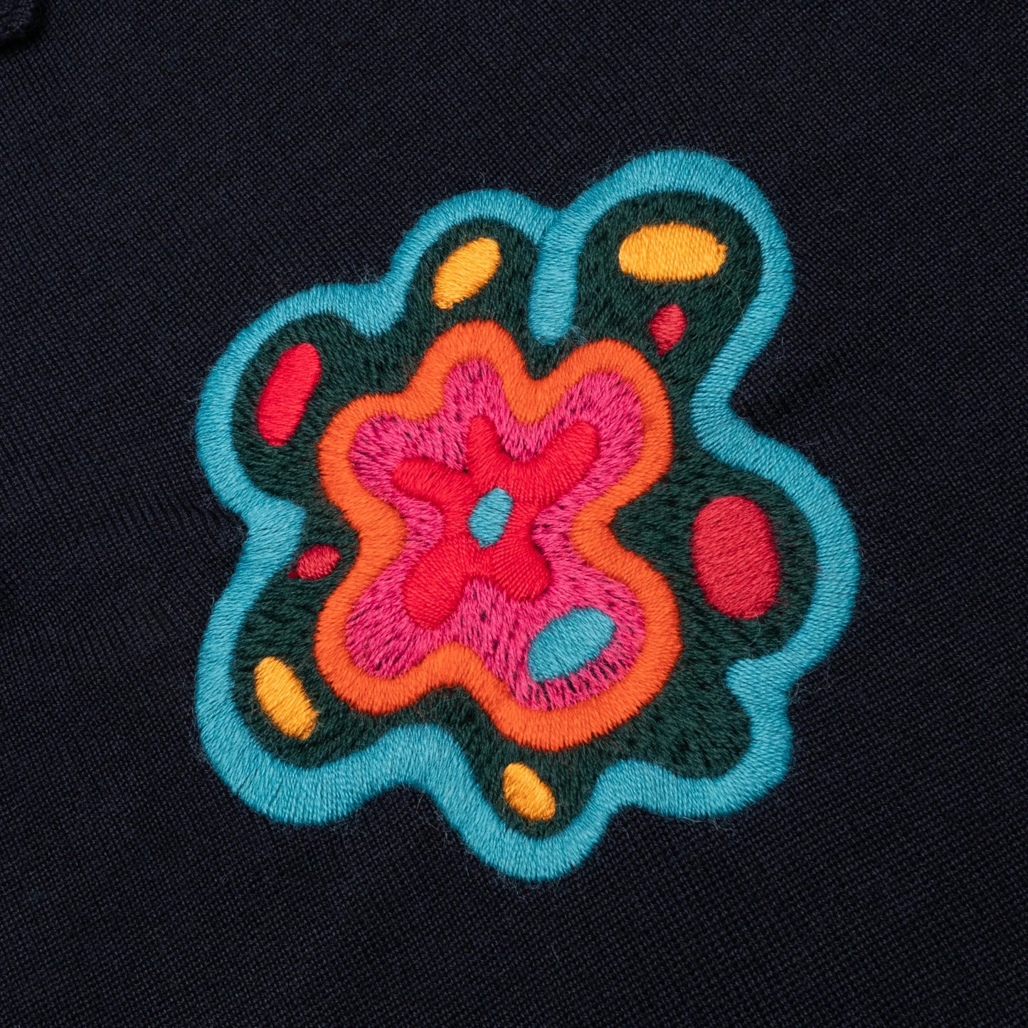 Flower Blob Knitted Polo Shirt Midnight Blue