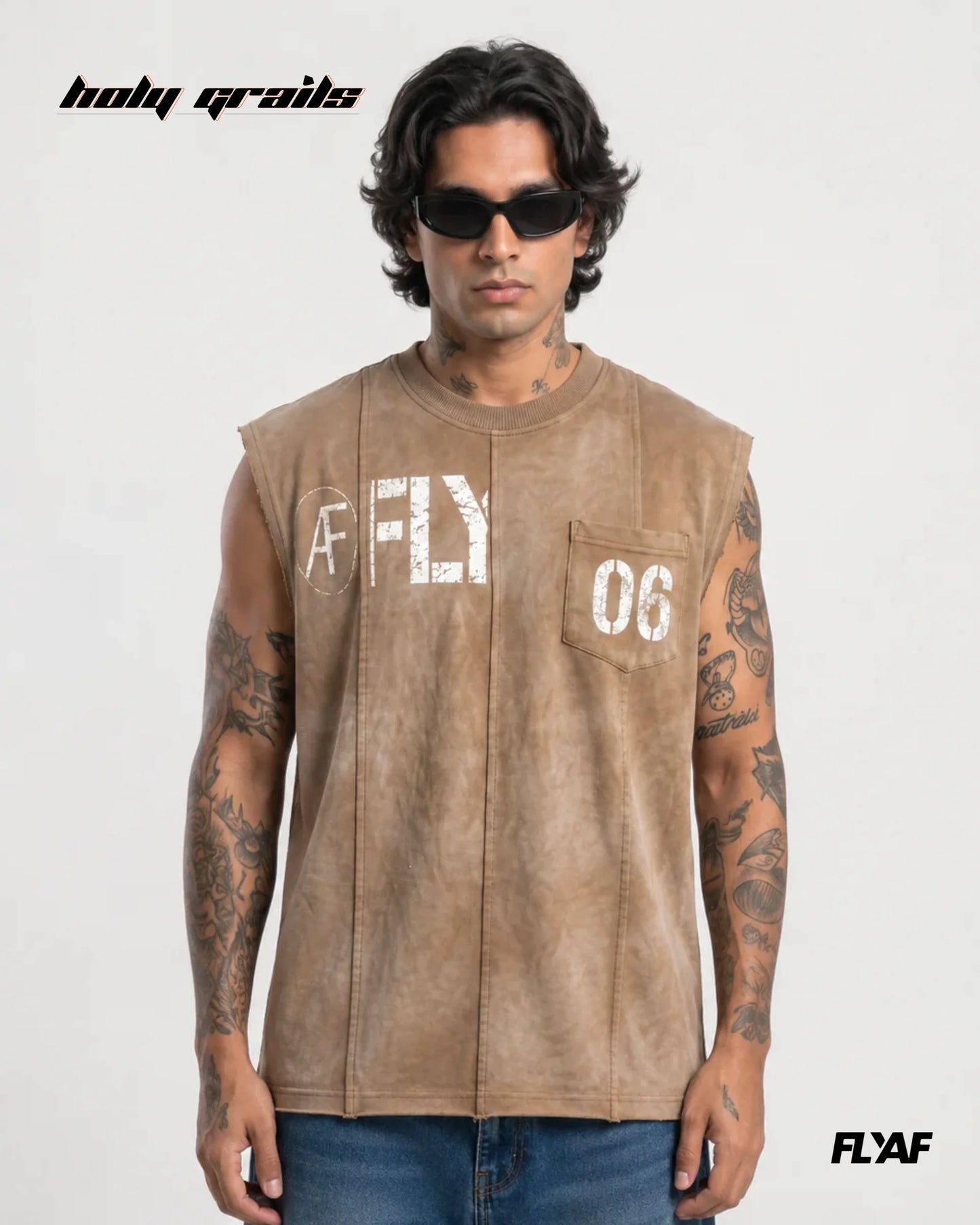 AF FLY Distressed Beige Vest HG x FLYAF