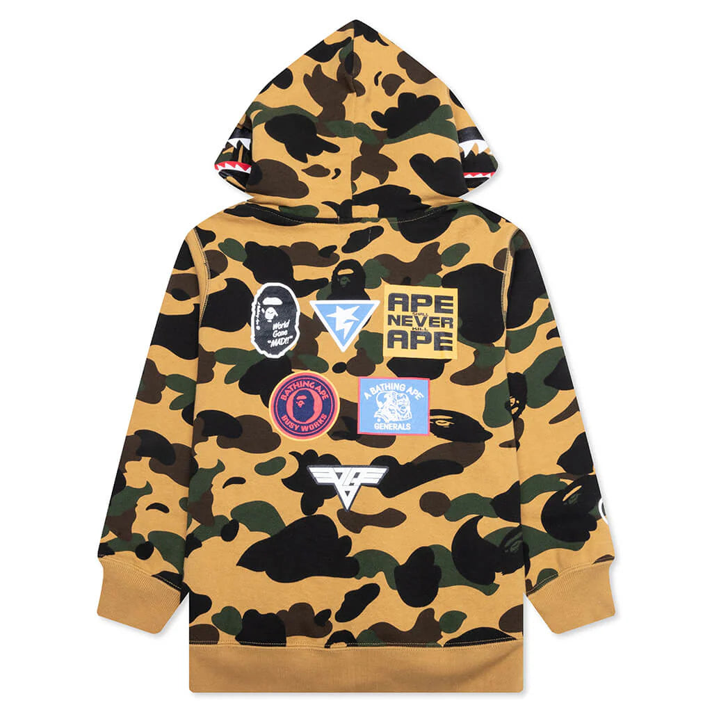Kids 1ST Camo Patch Print Shark Zip Hoodie Yellow