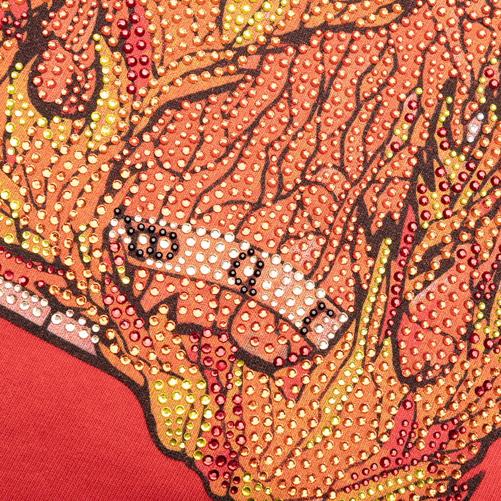 Rhinestone Flame Glass Jersey Tee Ruby