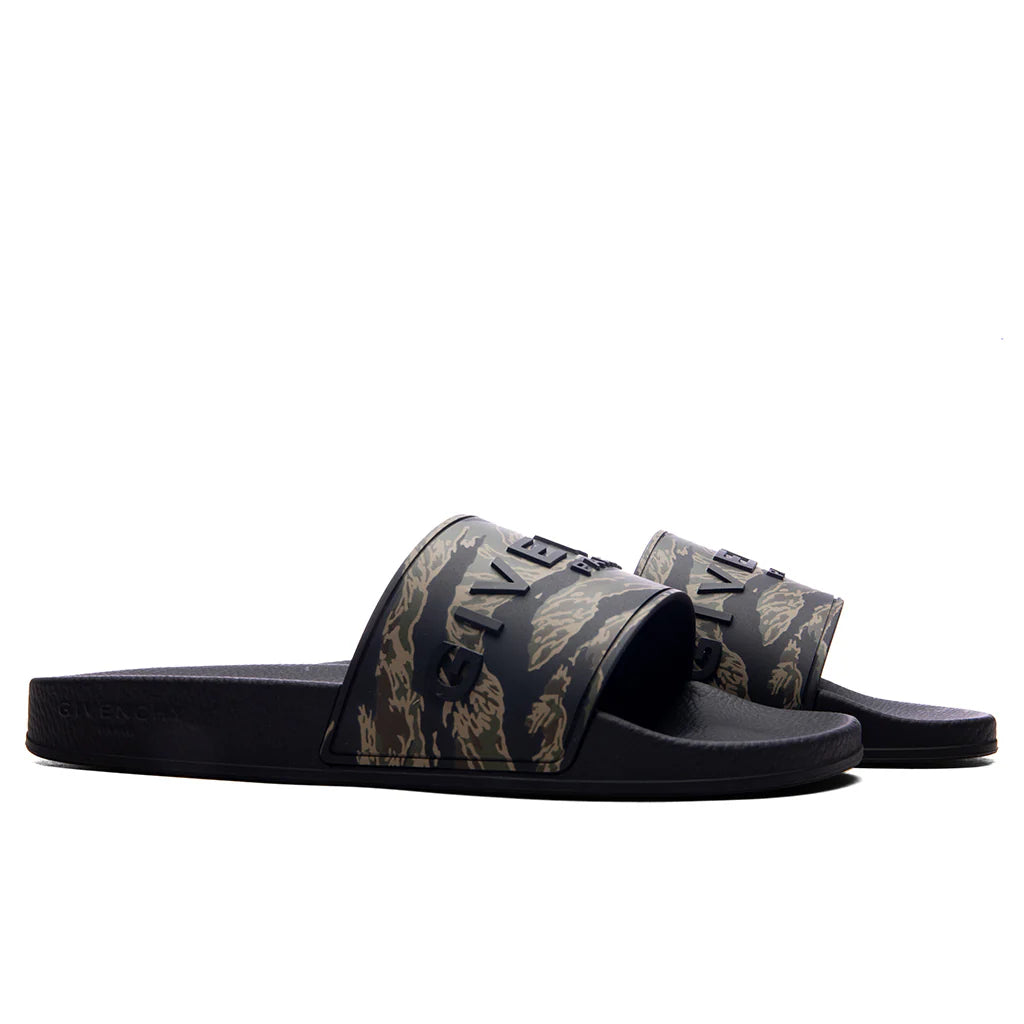 Slide Flat Sandals Black Khaki