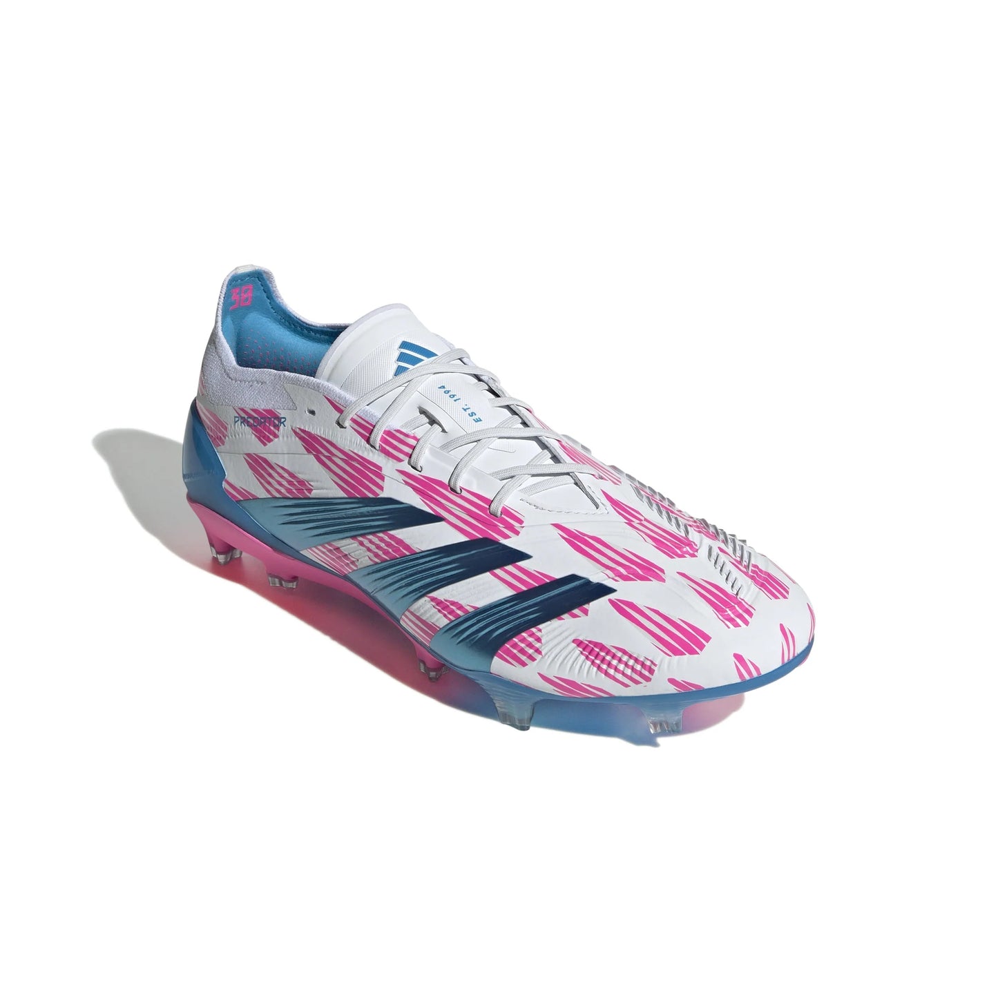 adidas Predator Elite FG Mens Firm Ground Soccer Cleats White Solar Blue Solar Pink