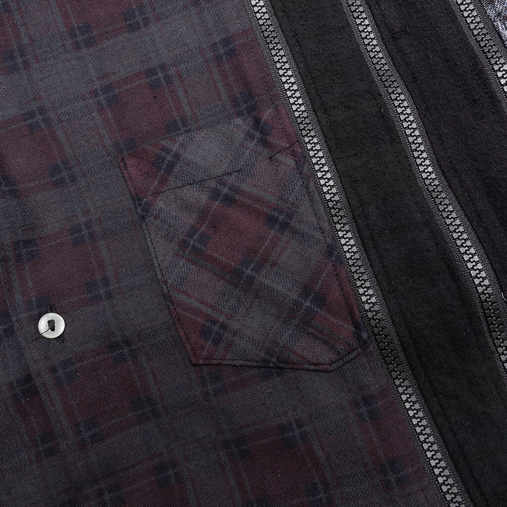 Flannel Shirt 7 Cuts Zipped Wide Shirt Over Dye Black
