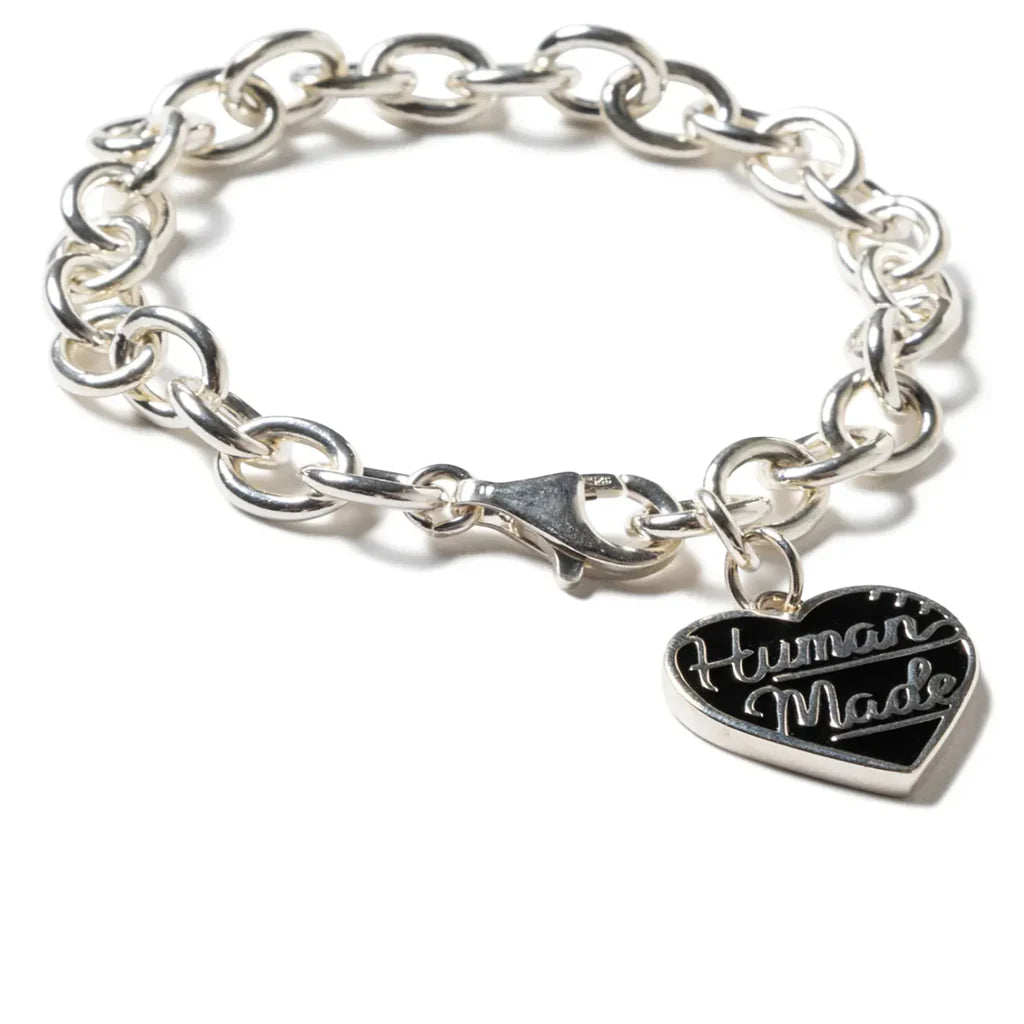 Heart Silver Bracelet Black