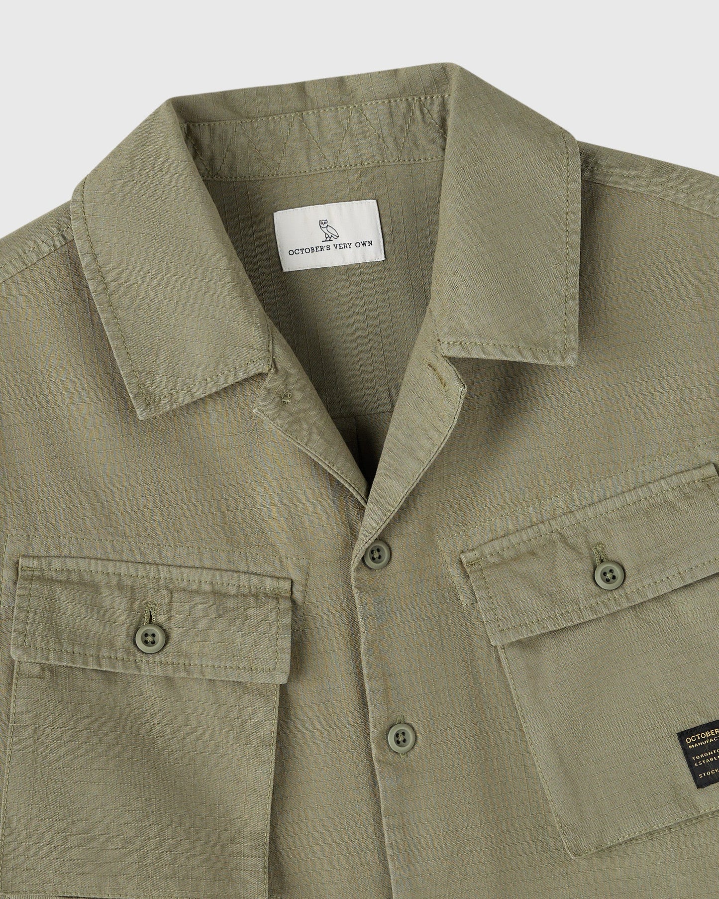 Linen Ripstop Camp Shirt Olive Green