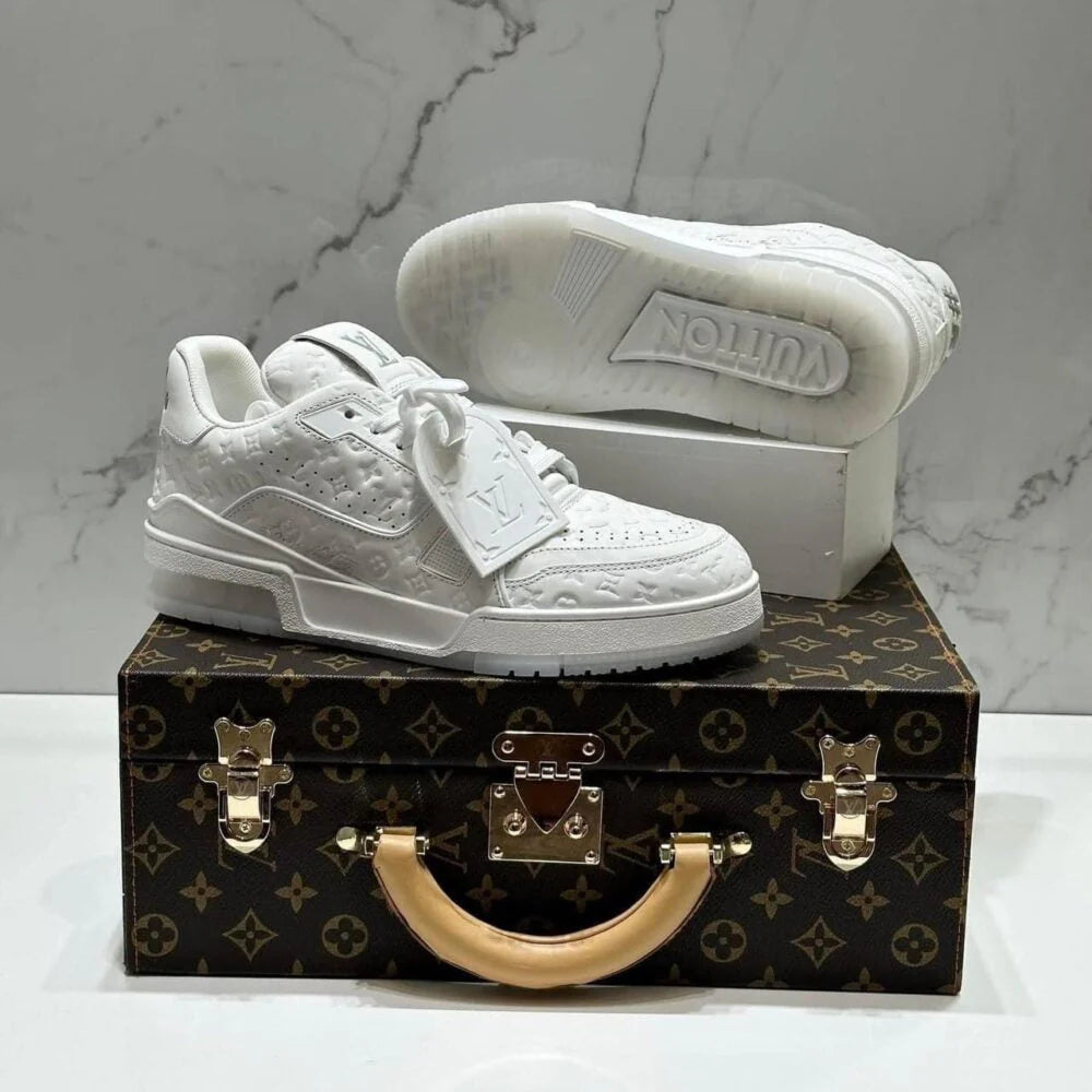 Louis Vuitton LV Trainer Sneaker Triple White Monogram Embossed Edition