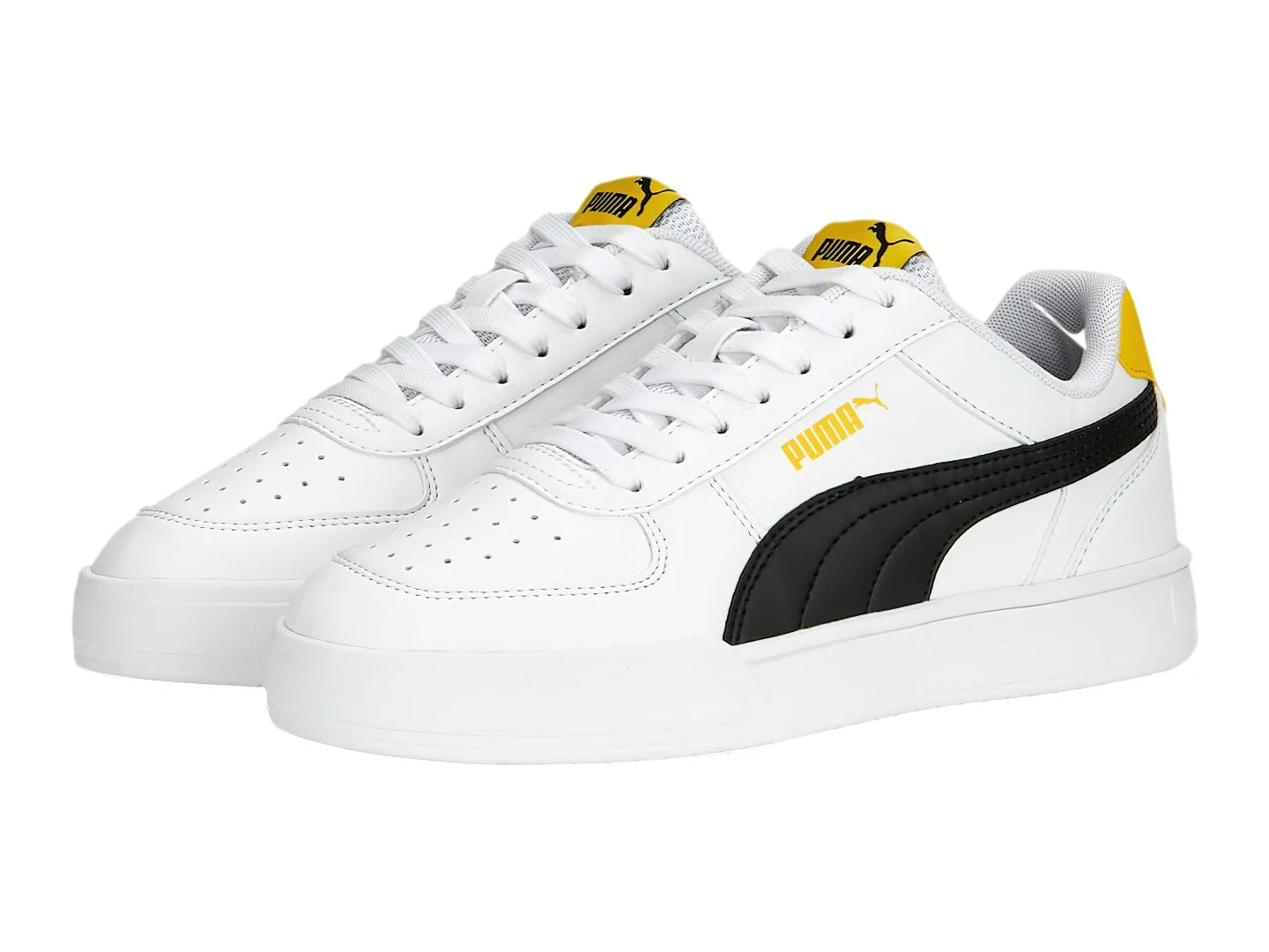 Tenis PUMA Caven JR Blanco Negro y Amarillo para Niño