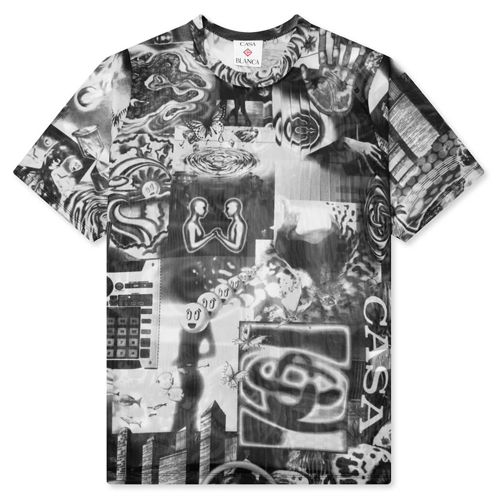 Rave Collage S S Mesh T Shirt Black White