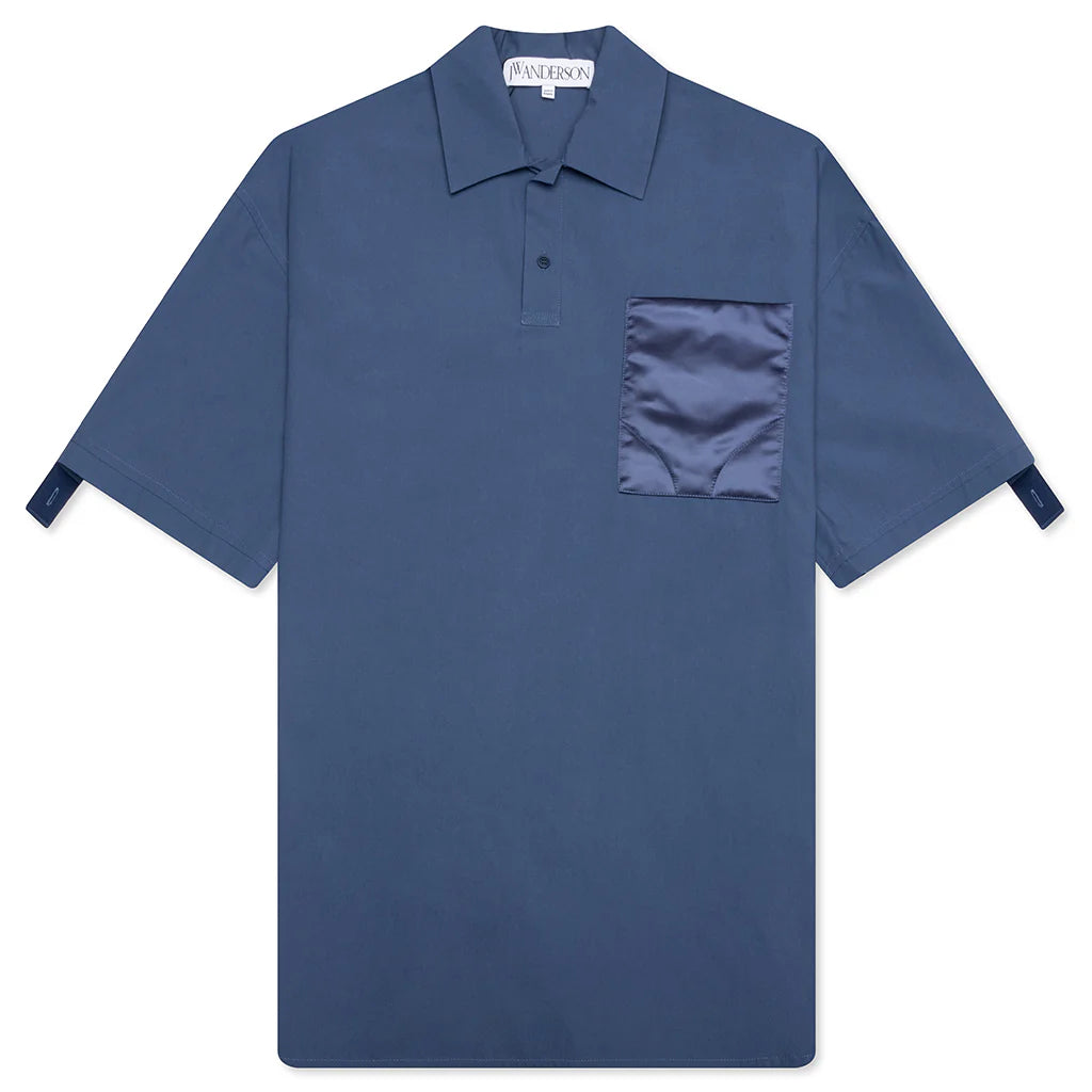 Quilted Pocket Polo Top Light Indigo