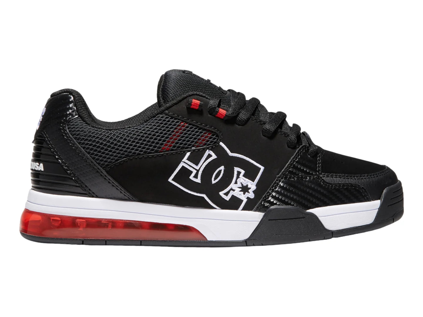 Tenis DC Shoes Versatile Negro Blanco y Rojo para Hombre