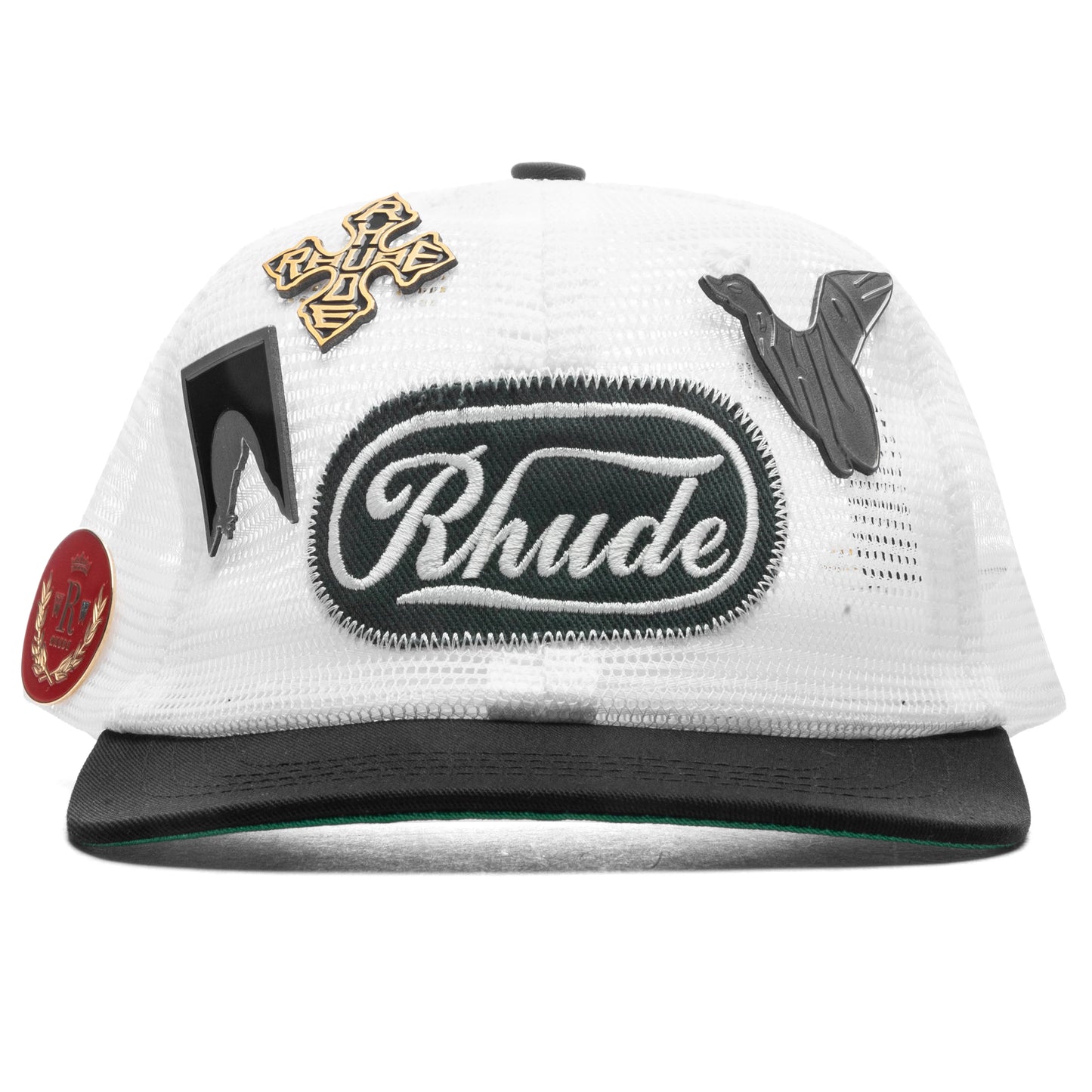 Patch Mesh Trucker Hat Black White
