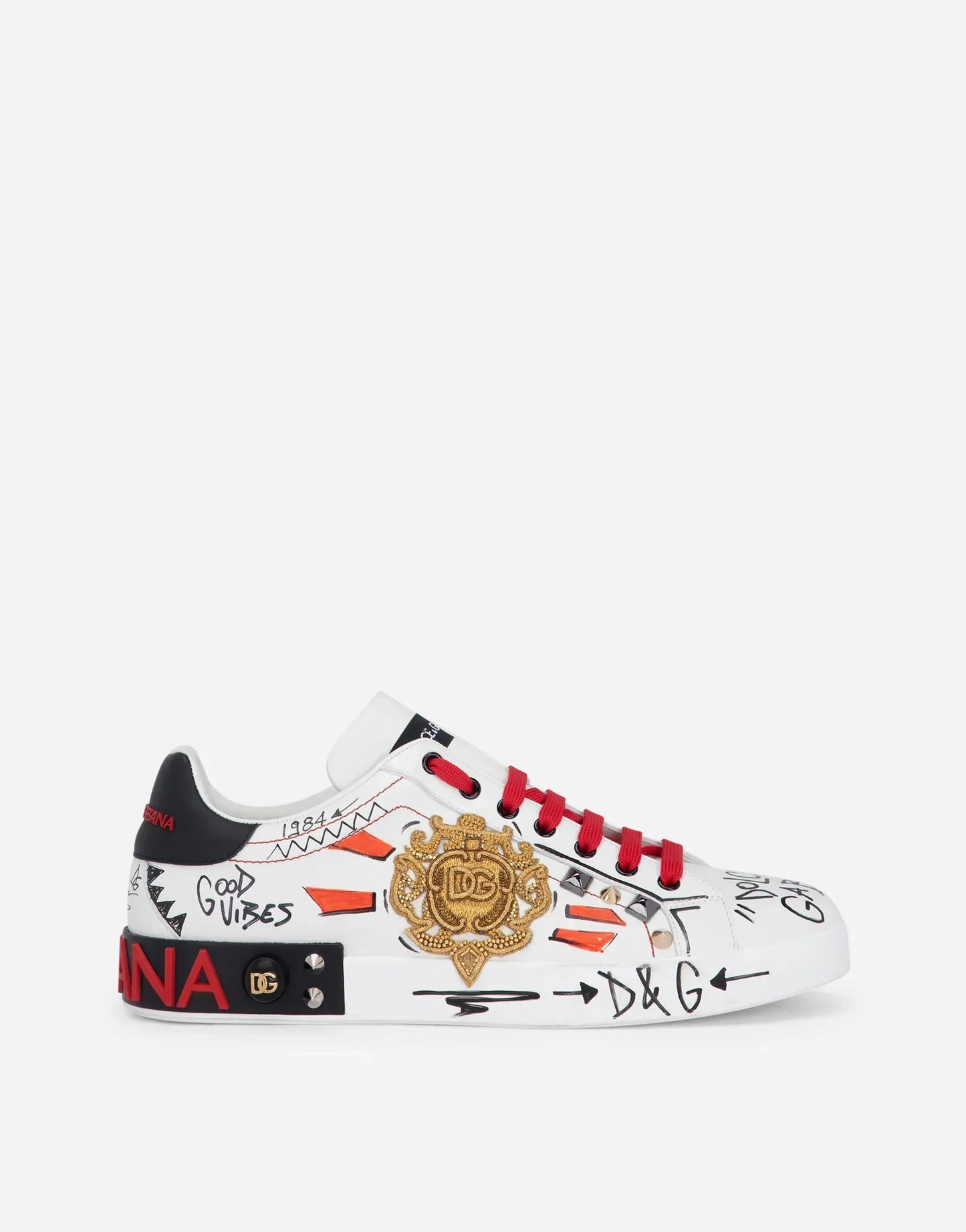 DG Calfskin Portofino Sneakers With Embroidery And Studs