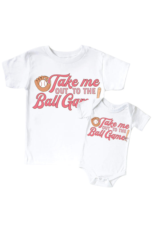Take Me Out Pink Graphic Bodysuit & Kids Tee | White